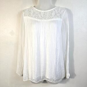 Tendenze Blouse Women's L White Silk Lace Yoke Italy Coastal Ethereal Romantic